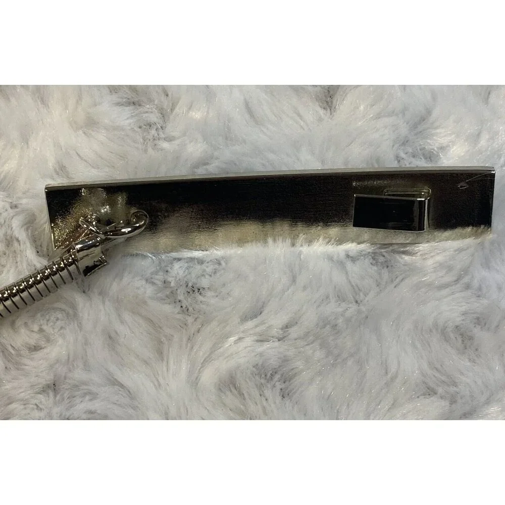 NY & Co Women's Belt 29” Silver VTG Coil Slinky Dress Logo Metal Stretch - Picture 4 of 6